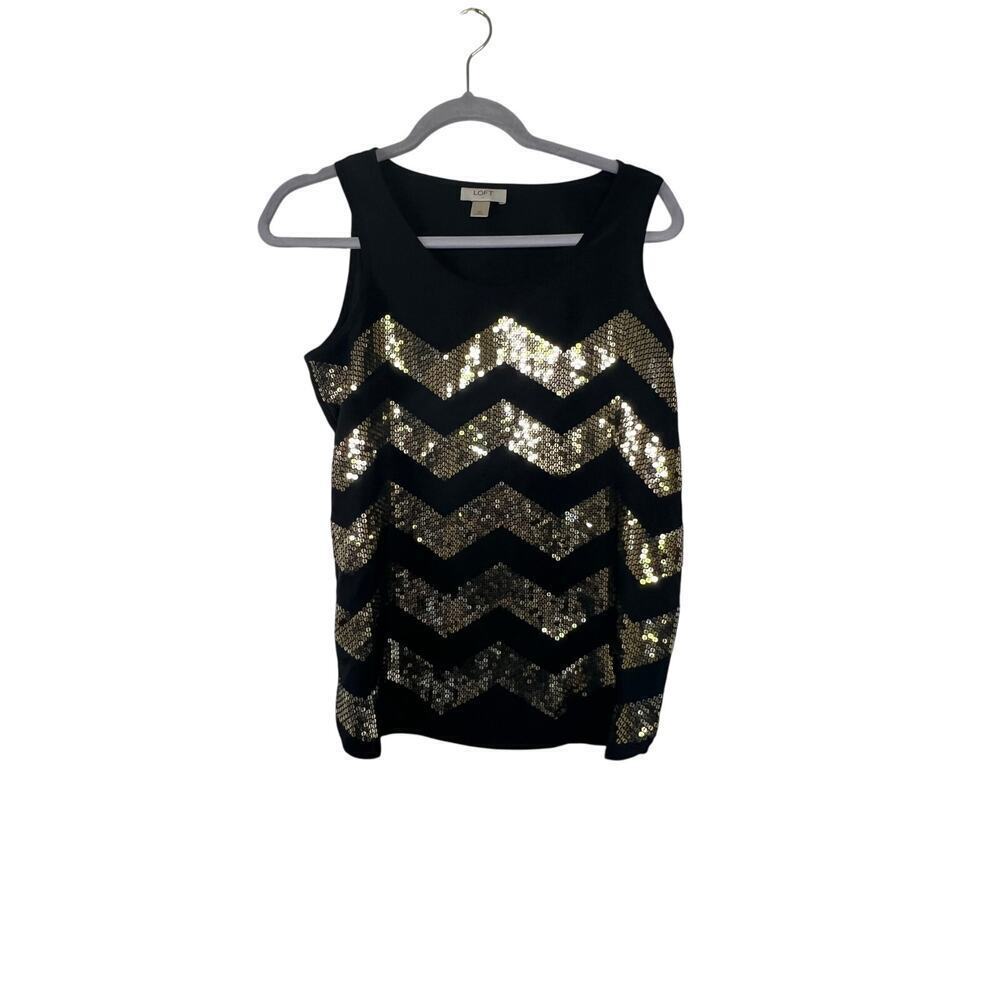 Loft Womens Black w/gold sequin sleeveless blouse Size XS